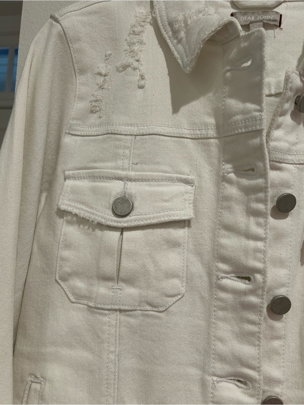 Dear John Cream White Distressed Denim Jacket